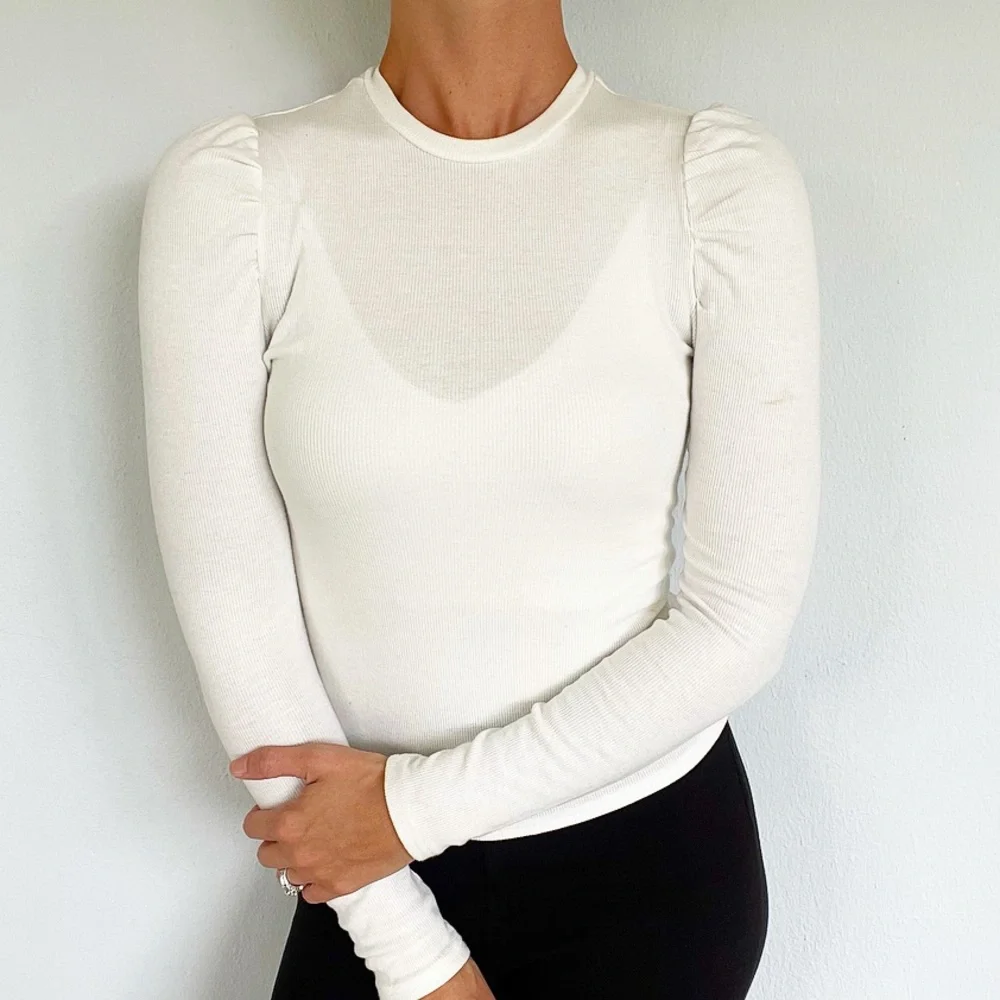 SHEIN girl’s white ribbed puff shoulder long sleeve top size 11/12